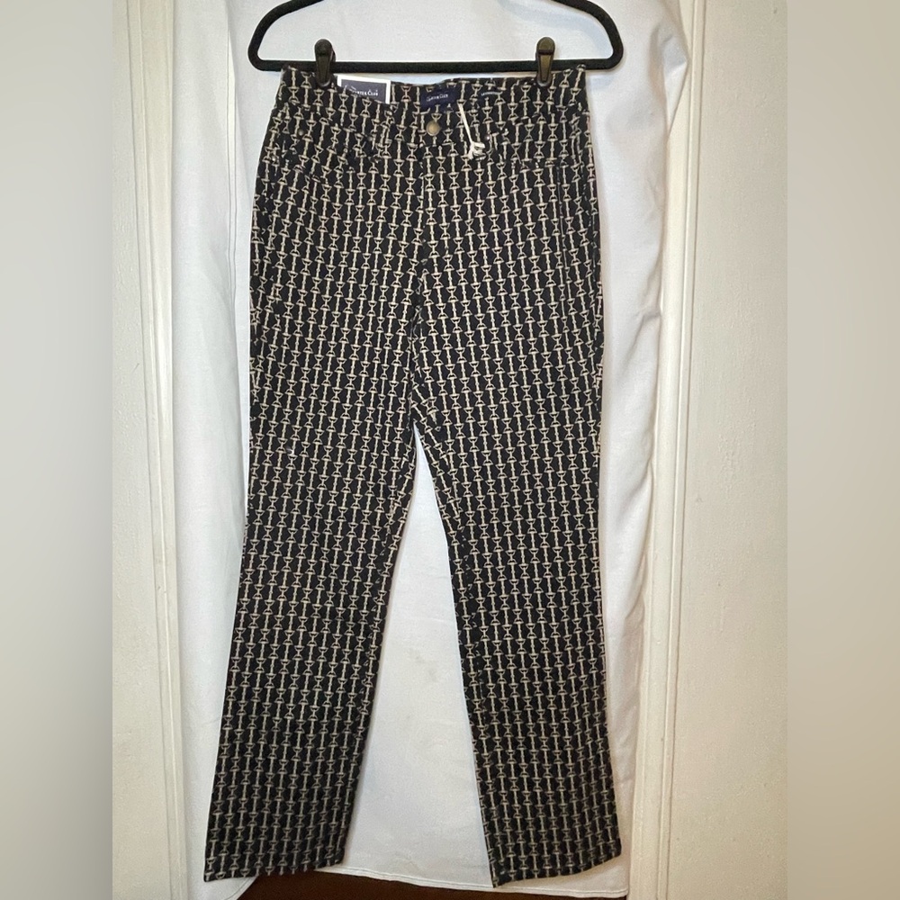 NWT Charter Club Black w Chain Link Pattern Lexington Straight Leg Pant Size 8